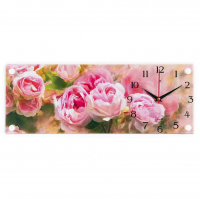 Часы настенные 50х20 см Пионы розовые