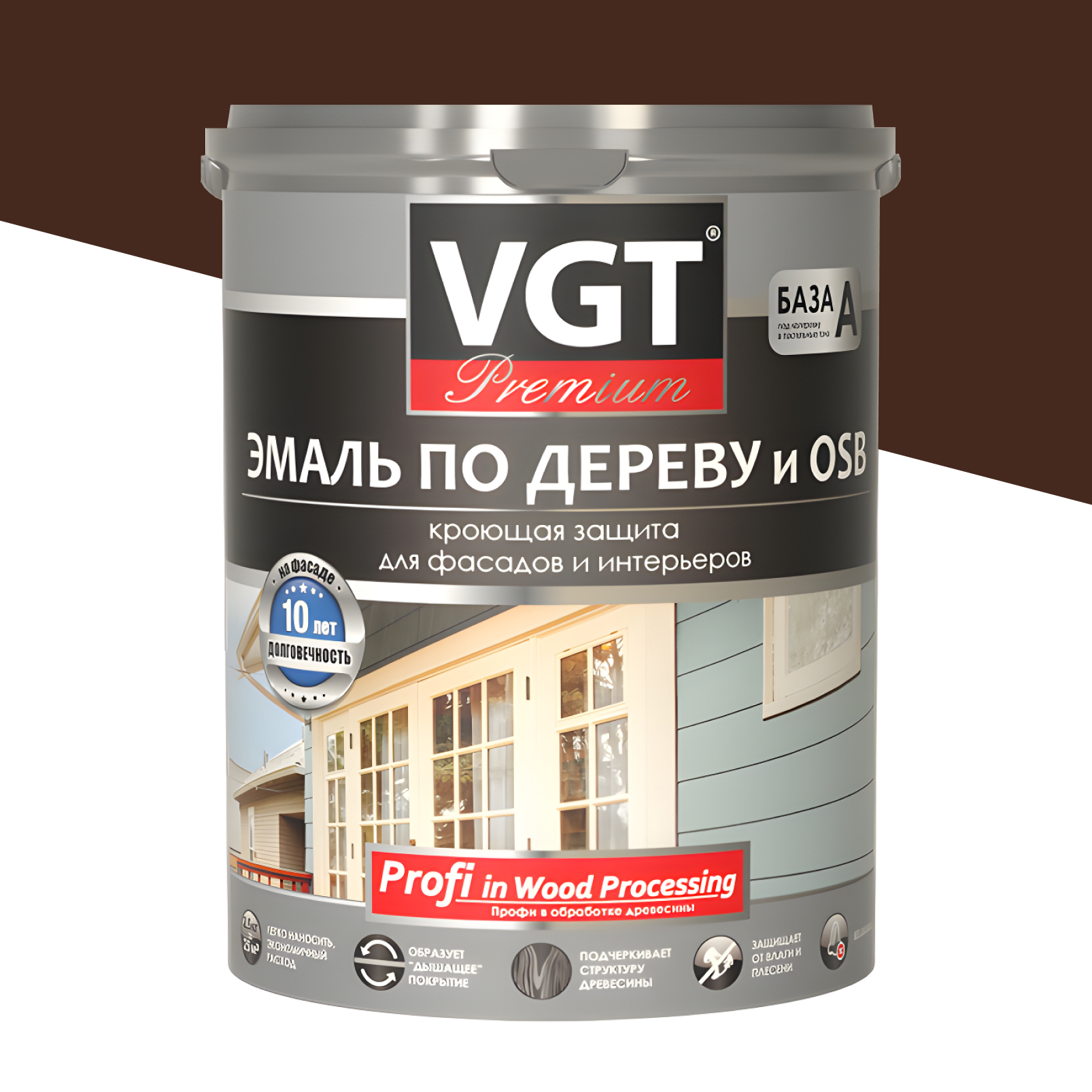 Эмаль акриловая VGT Профи по дереву, Темно-коричневая (1 кг) - ТД Мастер