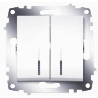 Выключатель Zena 2-клавишный с подсветкой скрытой установки, белый (без рамки)