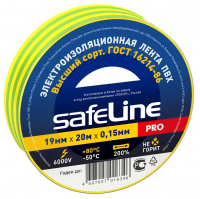 Изолента Safeline 19 мм 20 м, жёлто-зеленая
