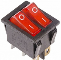 Выключатель клавишный двойной, красный с подсветкой, 15А 250В, Rexant (36-2410)