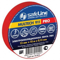 Изолента 15 мм красная, Safeline (10 м)
