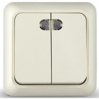 Выключатель Олимп 2-клавишный с подсветкой открытой установки, бежевый