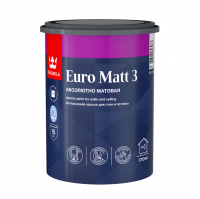 Краска Tikkurila Euro Matt-3 Для стен и потолка абсолютно матовая белая, база BW (0,9 л)