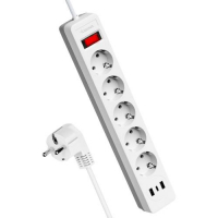 Сетевой фильтр 5 гнезд евро с заземлением, 2USB+USBС, белый, Космос (1,8 м)