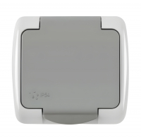 Розетка VKL Electric 1-местная с/з открытой установки, с крышкой, серый (1200645)