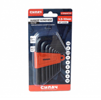Набор шестигранных ключей Силач Стандарт НЕХ 1,5-10 мм, черные 9 шт (027001)