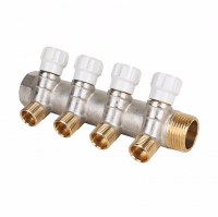 Коллектор 1" х 4 выхода с регулирующими вентилями, евроконус 3/4"